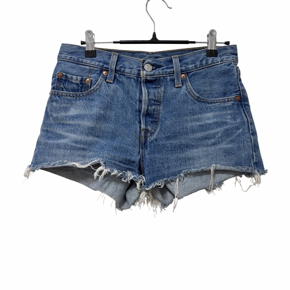 Levis 501 Button Fly Cutoff Raw Hem Jean Shorts Waist 25 Light Wash Festival